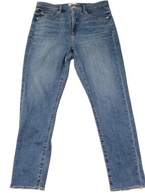 LOFT Jeans 12/31 High Rise Skinny Ankle Dark Wash Raw Step Hem Stretch Slit